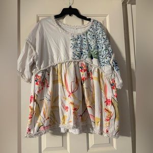 BOHO fringe blouse . Peacock, floral print size XXL